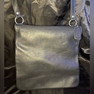 Vintage Coach black leather fold over flap crossbody purse